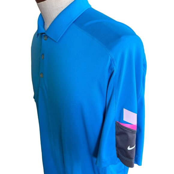 Nike Golf Tour Performance Dri Fit Polo Shirt Men XL Blue Colorblock S/S Logo Sw - Picture 14 of 14